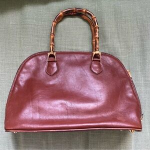 Genuine Leather Vintage Italian Doctor Bowling Style Handbag  Bamboo Handles